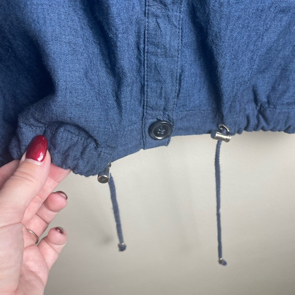 Liz Claiborne Navy Button Up Hooded Jacket Lightweight Linen/ Cotton - Picture 4 of 12